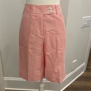 NWT-  JONES New York Signature coral pink & white stripes Bermuda pants.
